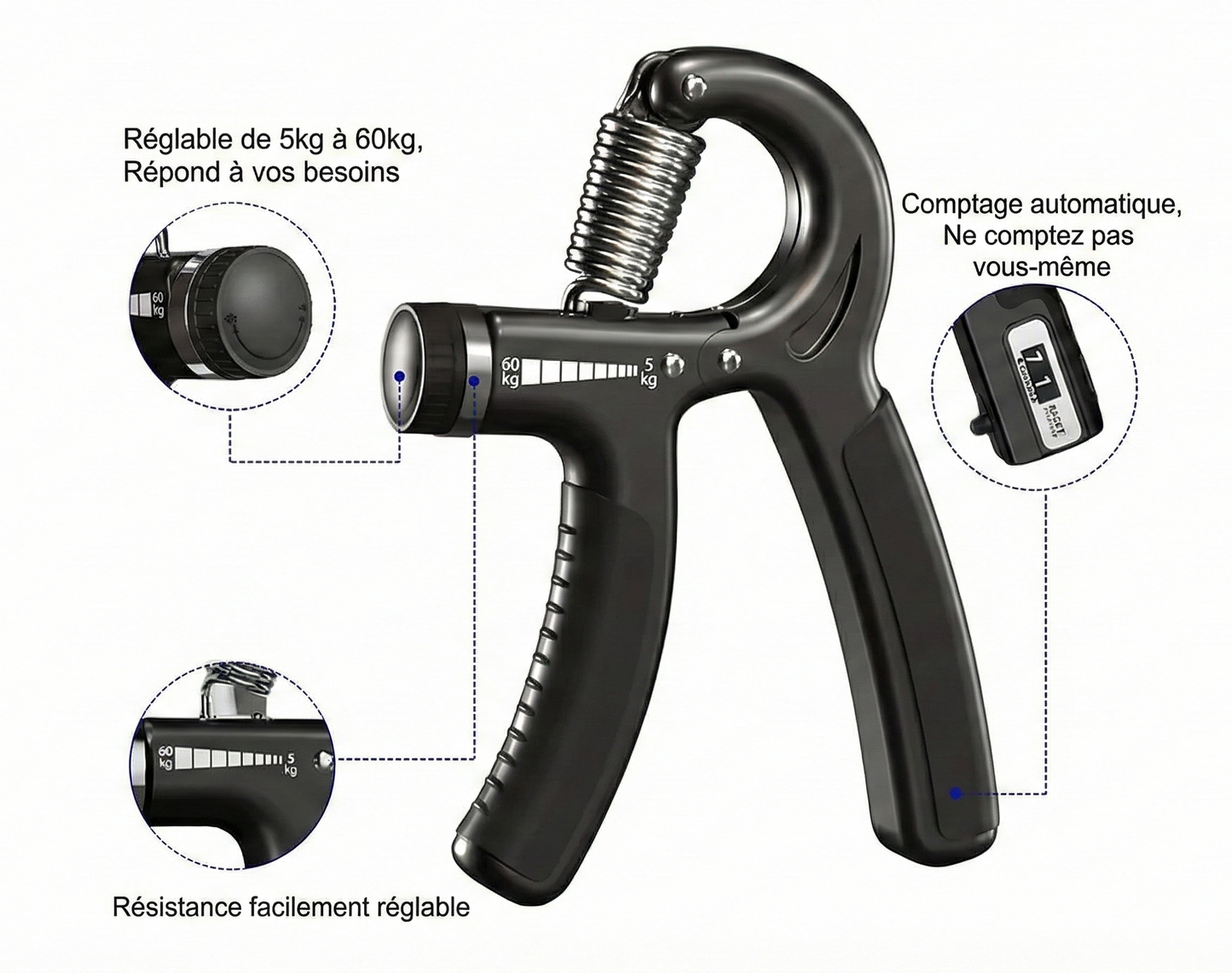 Le R Shape Standard - Gripper Ajustable (5-60kg) & Compteur